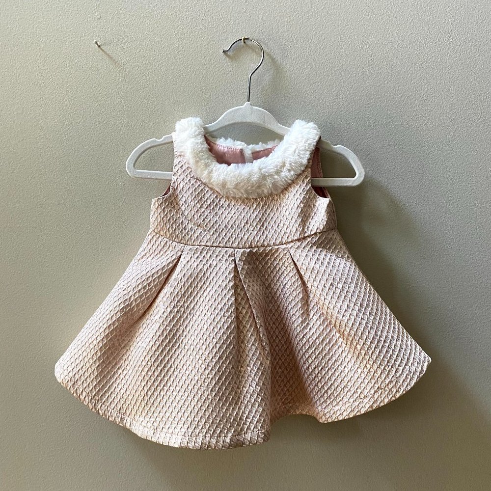 Baby Audrey Hepburn Style Dress - Faux Fur Collar Baby Dress w/ Tulle